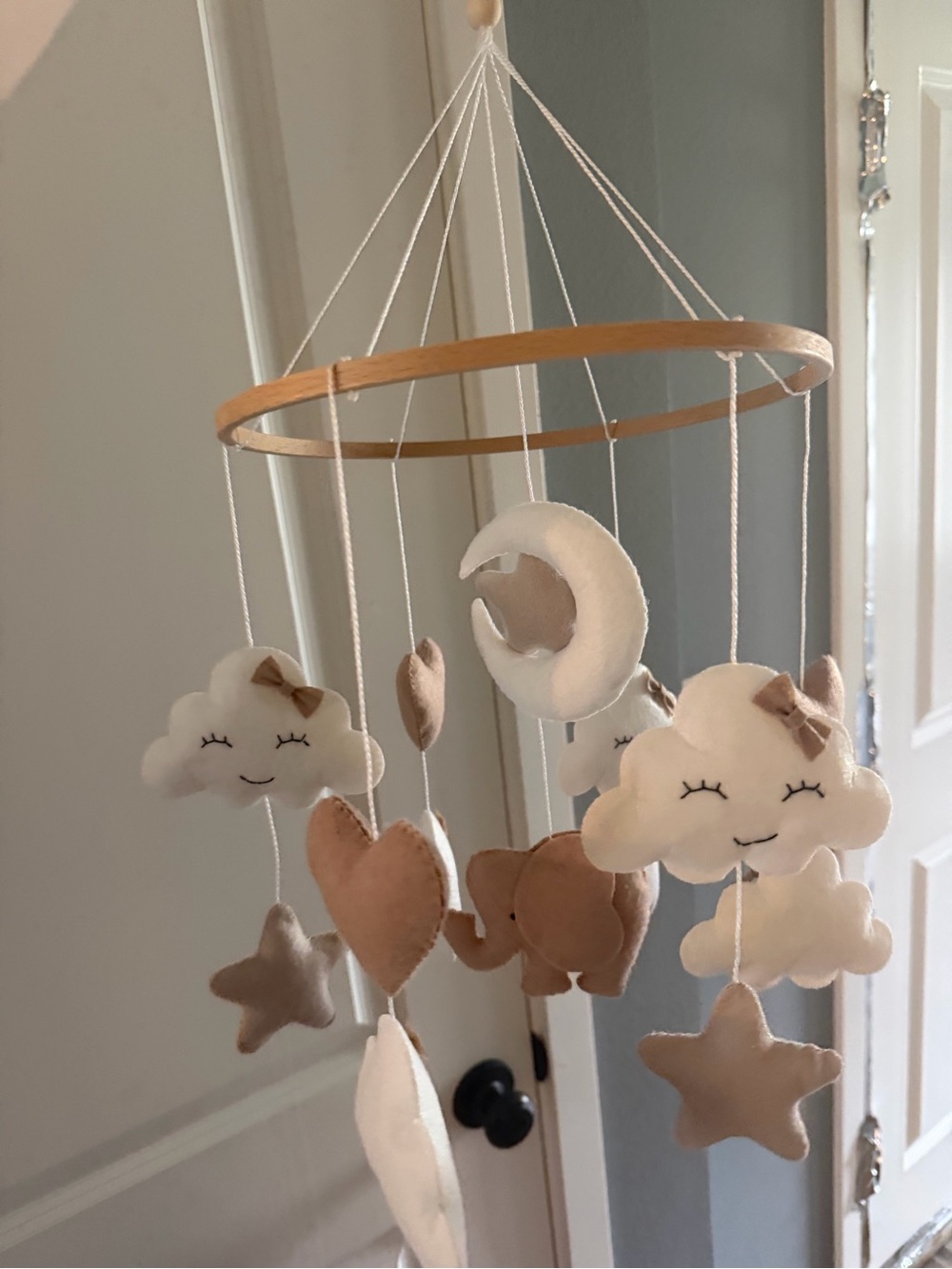 Source Unknown Beige, White and Tan Baby Mobile with Clouds, Stars & Moon